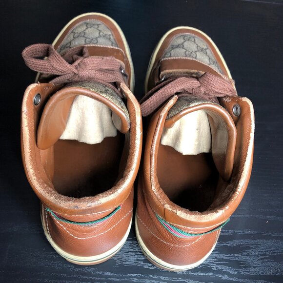 Gucci GG Canvas Leather High Top Sneakers – Brown Monogram – 245310 9.5G US 10.5 - Picture 6 of 11